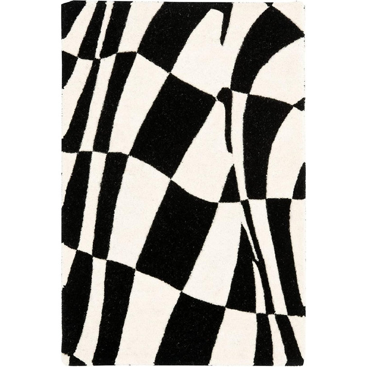 Orren Ellis Bandoo Handmade Hand Tufted Wool Black/White Rug Wayfair